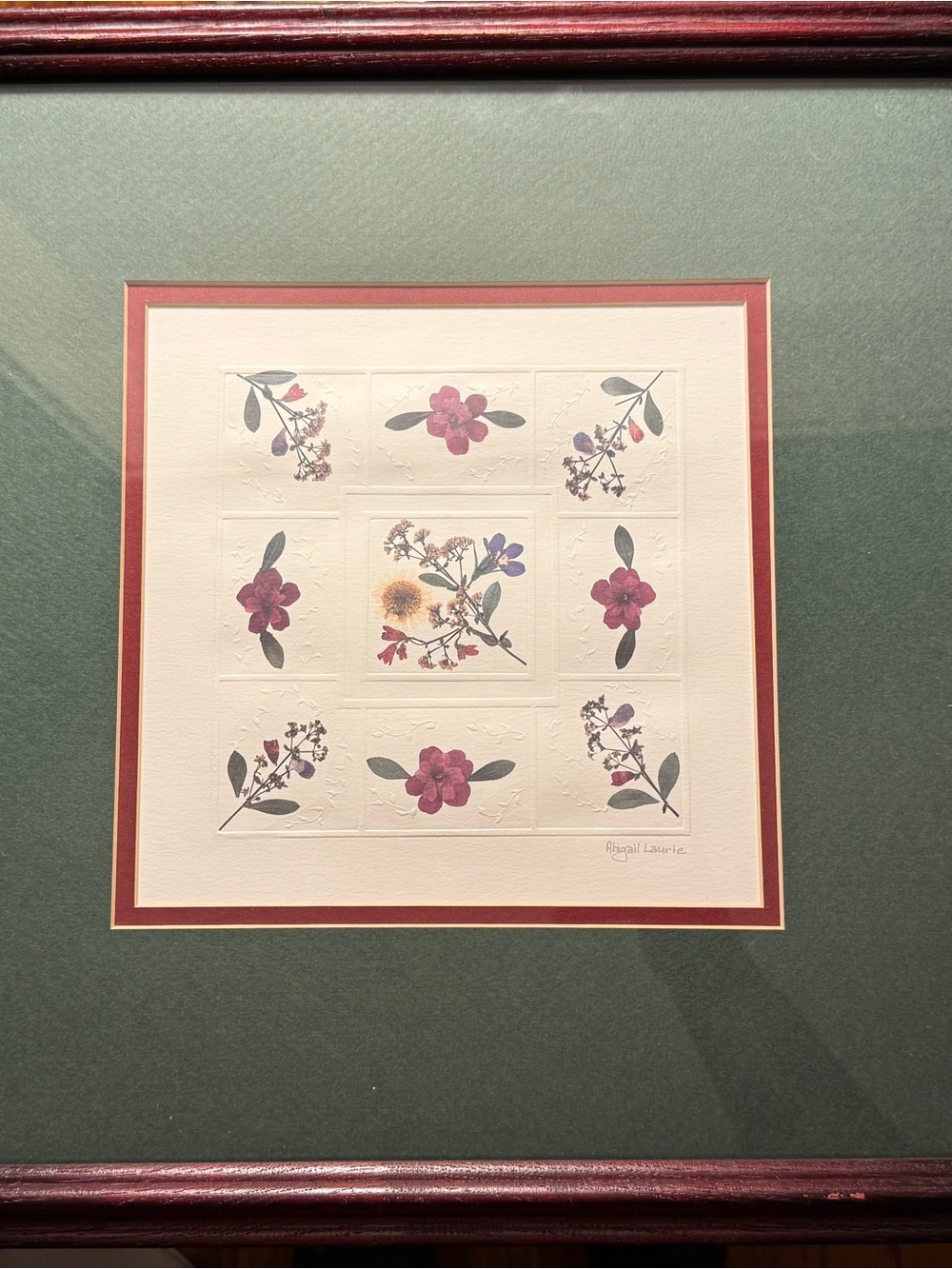 Source Unknown Floral Pressed-Flower Wall Art in Green and Burgundy